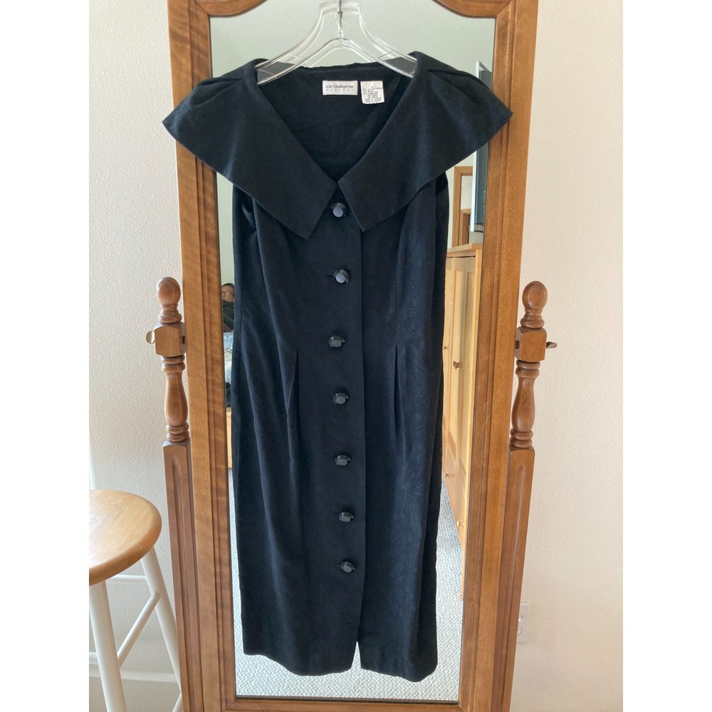 Liz Claiborne dress black button front size 6 vintage. Beautiful! Wedding Guest